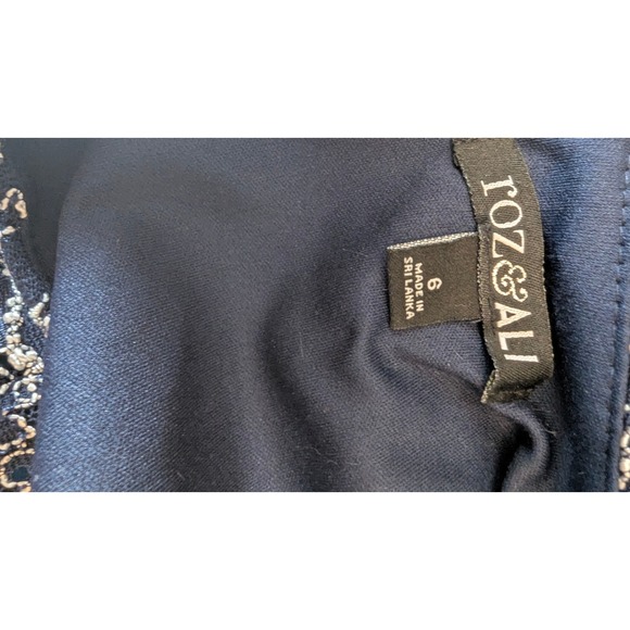 ROZ & ALI Navy Lace Overlay Sequin Sheath Dress Short Sleeve V Neck Size 6 - Picture 7 of 7